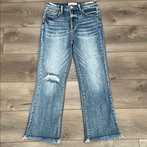 Risen High Rise Crop Boot Cut Fray Blue Jeans‎ Size 28 - Picture 1 of 14